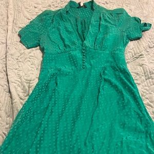 Green polka a dot silky dress.